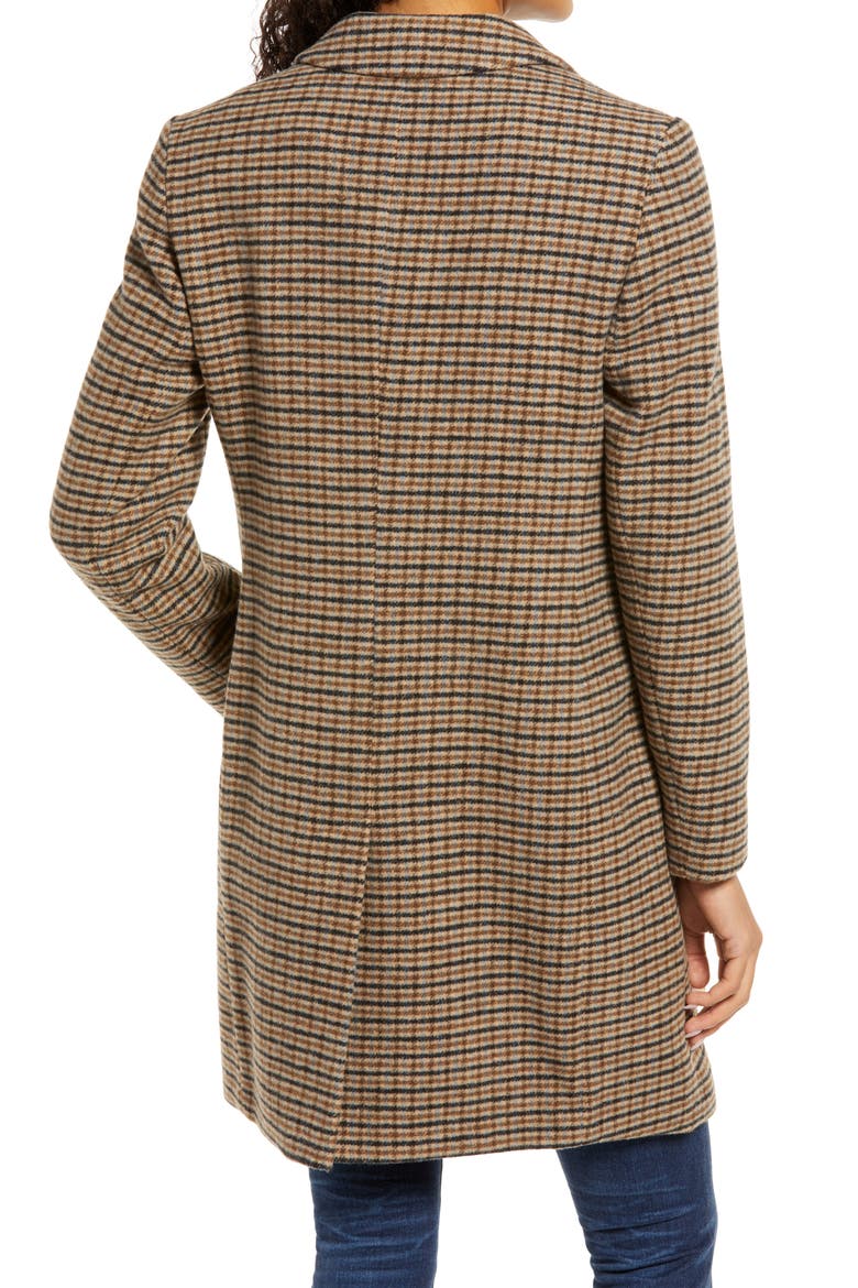 Wool Blend Reefer Coat, Alternate, color, BROWN GRID