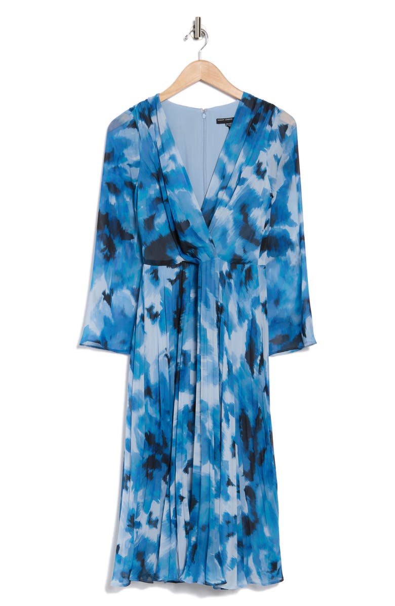 Maggy London Floral Long Sleeve Pleated Chiffon Midi Dress, Alternate, color,