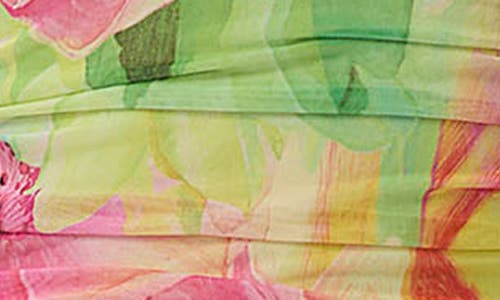 Afrm Biona Printed One-shoulder Ruched Mesh Maxi Dress In Butter Peony