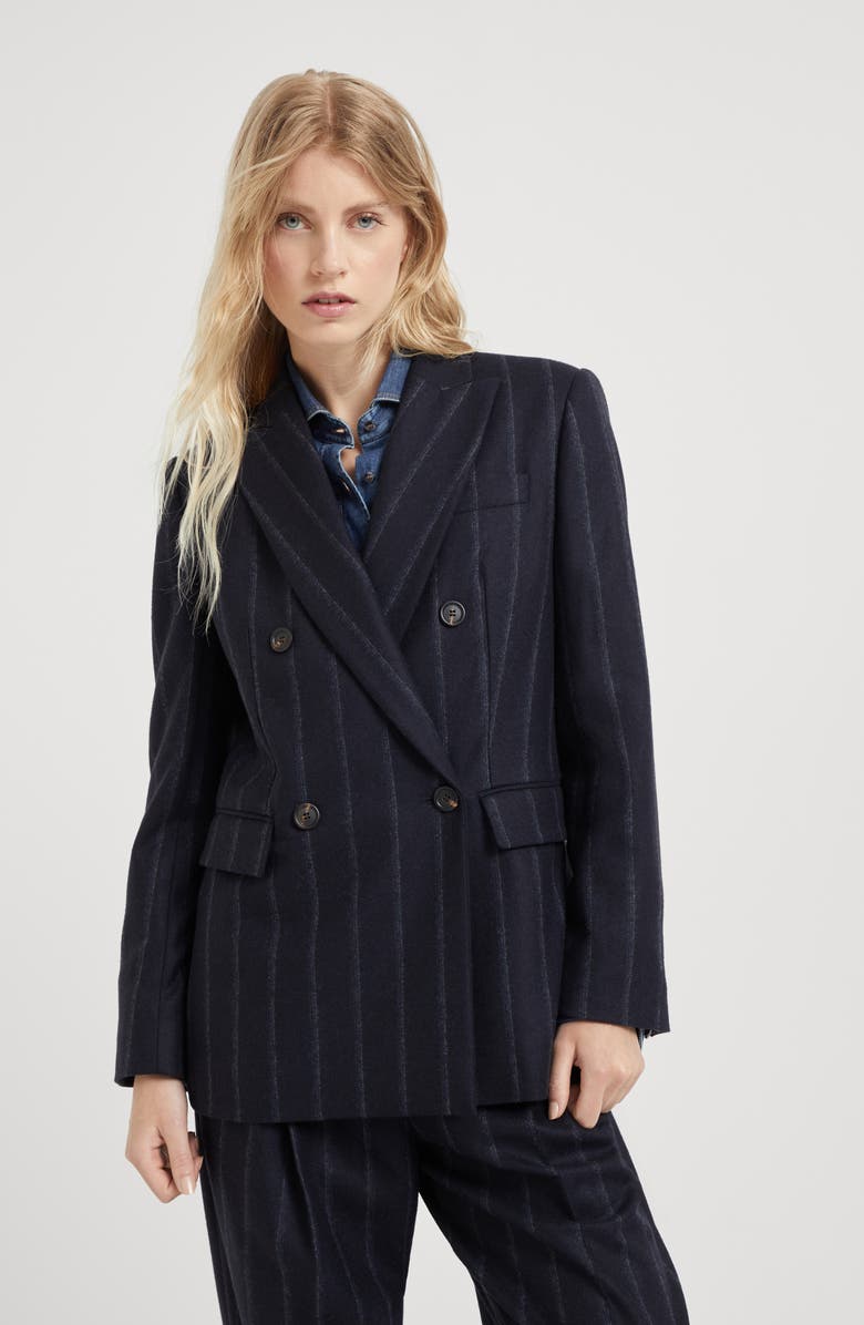 Brunello Cucinelli Techno virgin wool striped flannel blazer with monili, Alternate, color, 