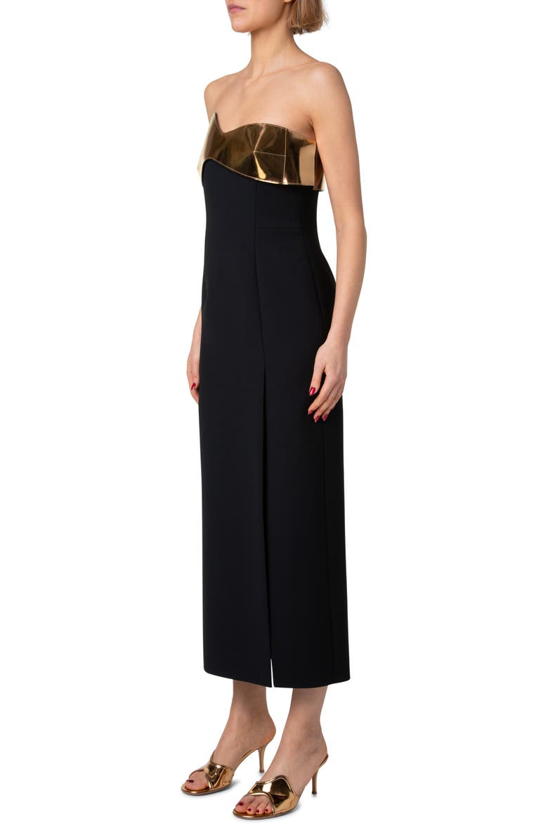 Akris Metallic Leather Strapless Neckline Wool Double Face Midi Cocktail Dress, Alternate, color, 