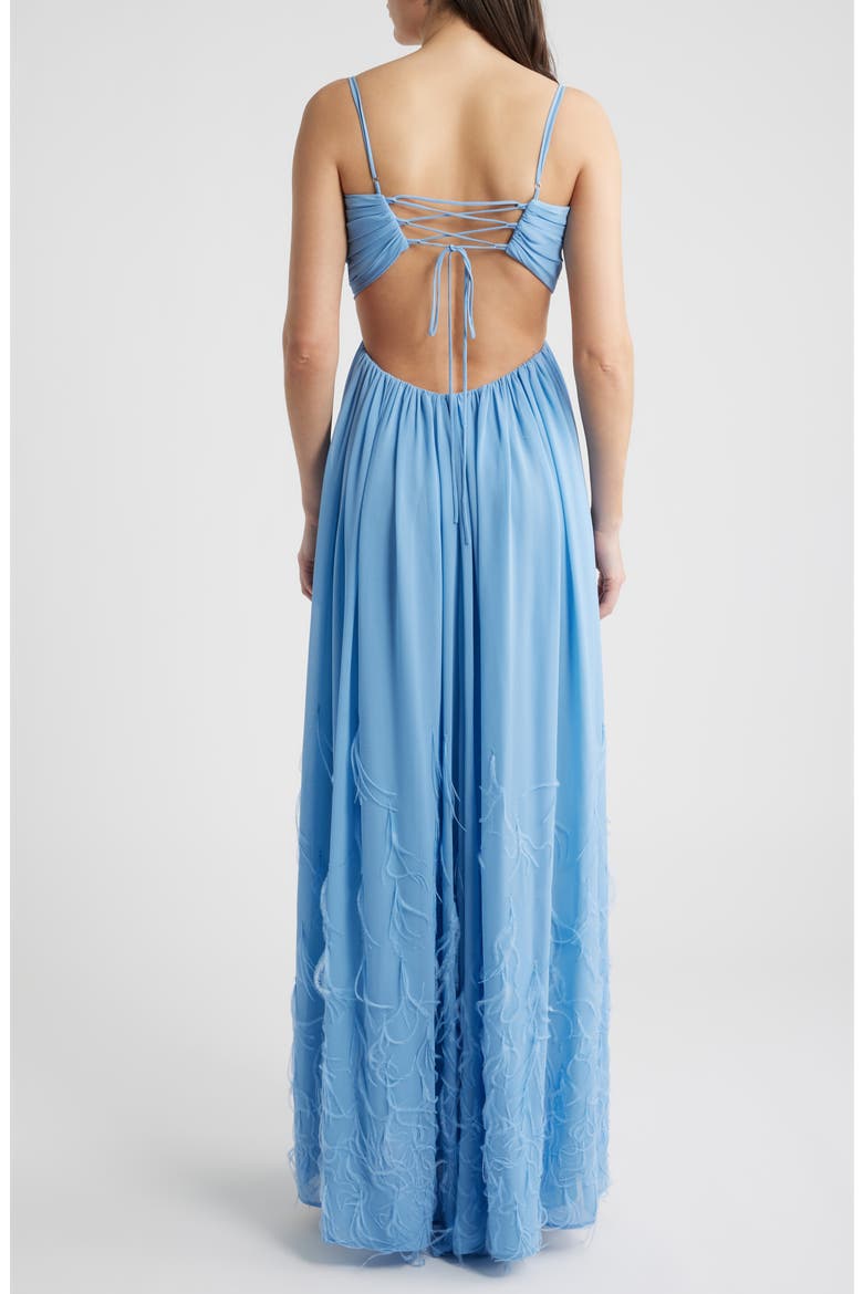 Eli Cutout Feather Trim Gown, Alternate, color, BABY BLUE