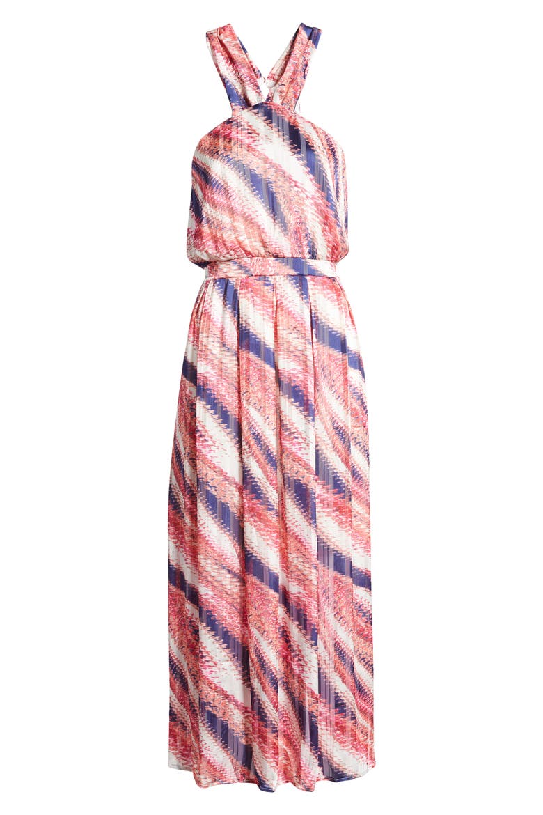 Halter Chiffon Maxi Dress, Alternate, color, PINK- PURPLE ABSTRACT STP