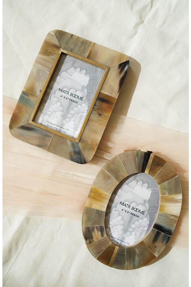 Kachhua Picture Frame - Horn, Brass Inlay, Alternate, color, Brown - Oval 4x6