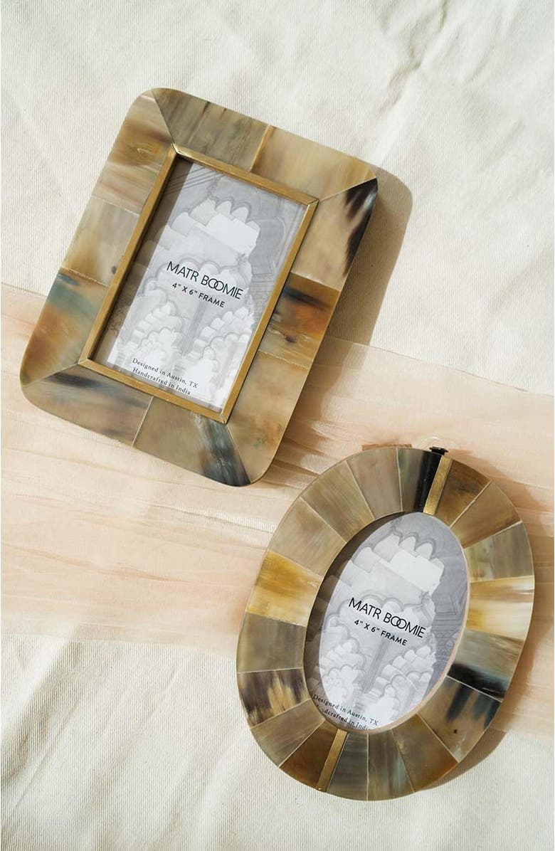 Matr Boomie Kachhua Picture Frame - Horn, Brass Inlay, Alternate, color, Brown - Oval 4X6