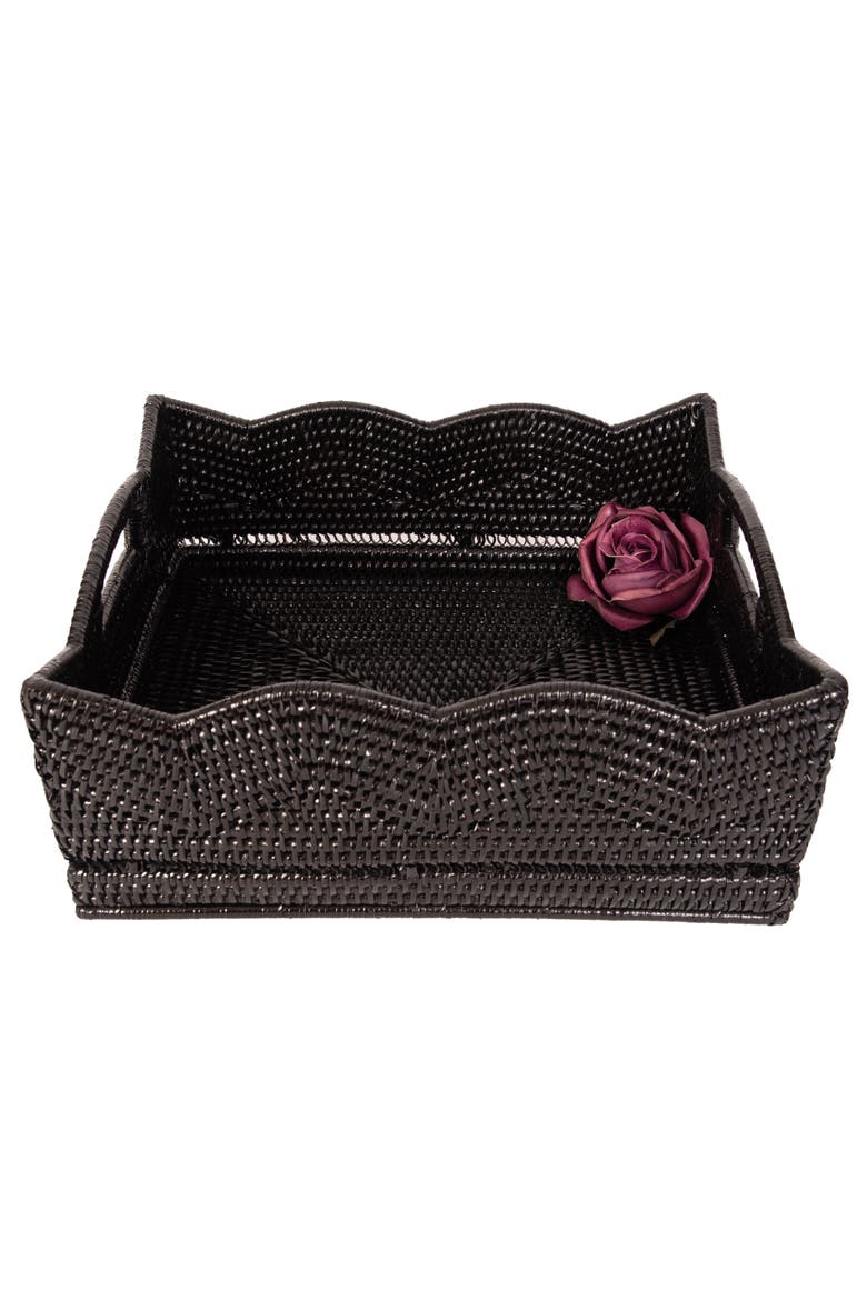 Artifacts Rattan Scallop Collection Shelf Basket, Alternate, color, Tudor Black
