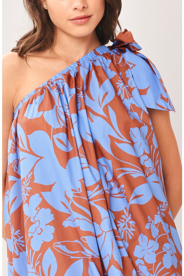 One Shoulder Cotton Midi Dress, Alternate, color, BROWN