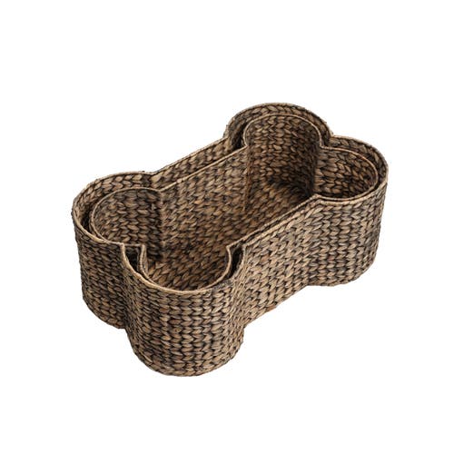 The Licker Store Digby Bone-shaped Large Hand Woven Water Hyacinth Nesting Pet Toy Organizer Baskets In Brown