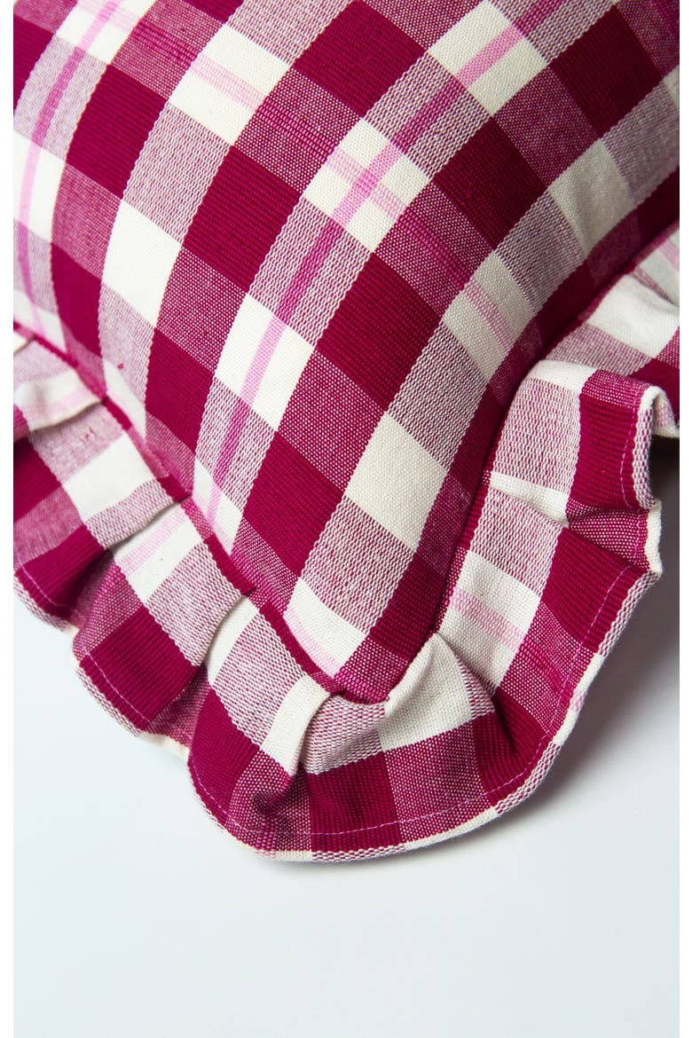 Abigail Cranberry Handwoven Cotton Plaid Ruffle Pillow, Alternate, color, Burgundy