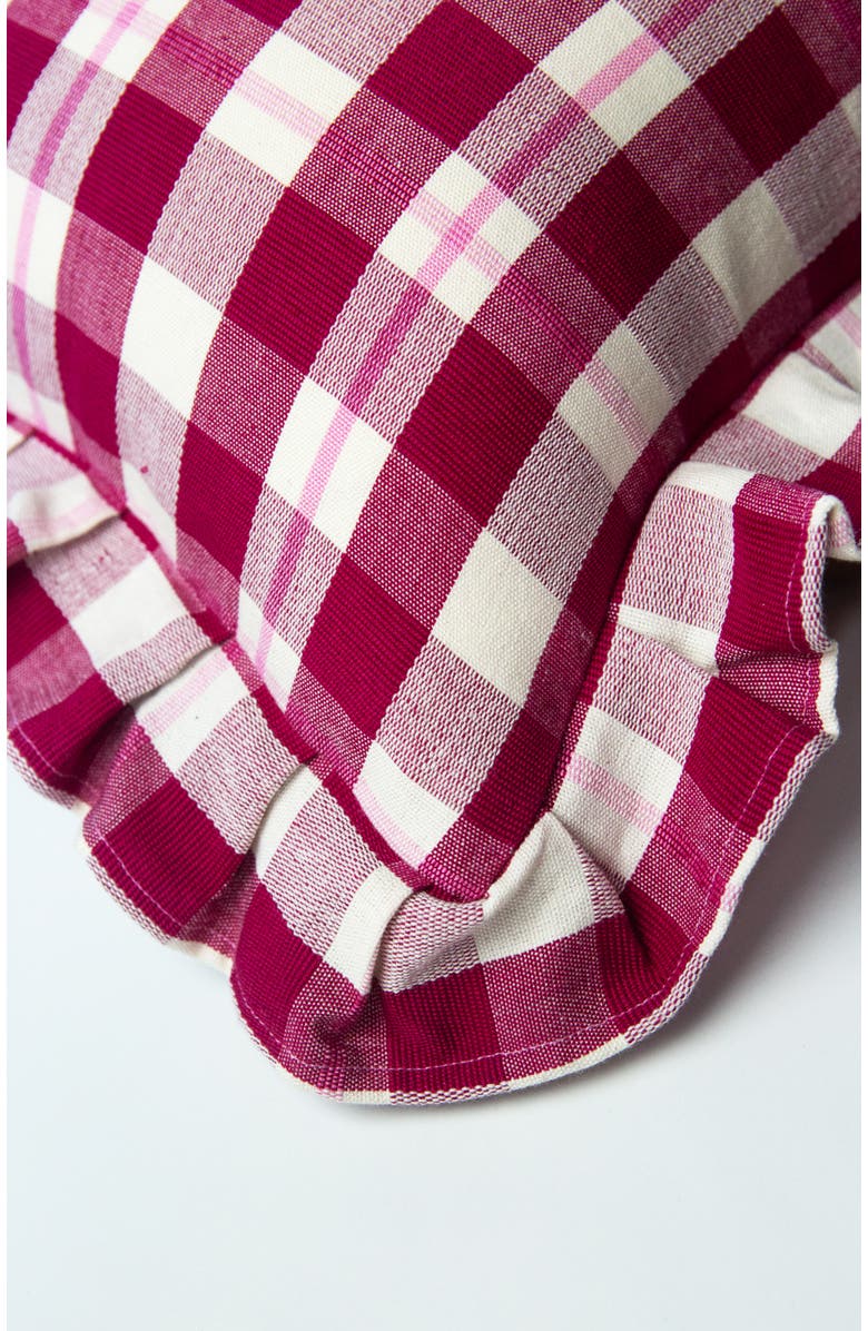 Archive New York Abigail Cranberry Handwoven Cotton Plaid Ruffle Pillow, Alternate, color, Burgundy
