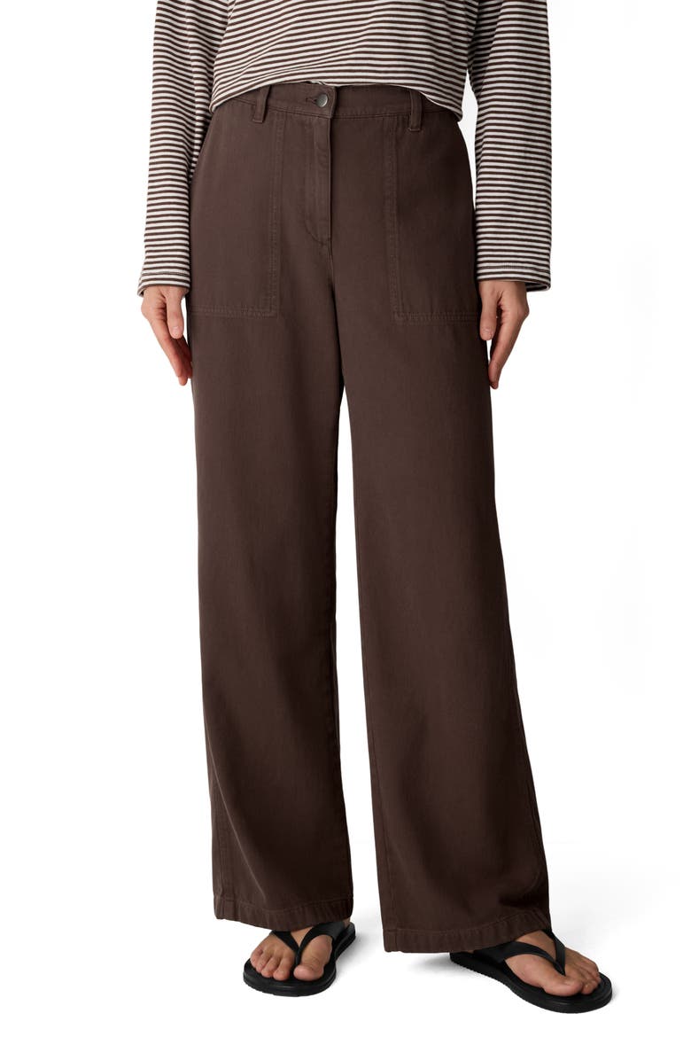 High Waist Wide Leg Full Length Organic Cotton Pants, Main, color, TRUFFLE
