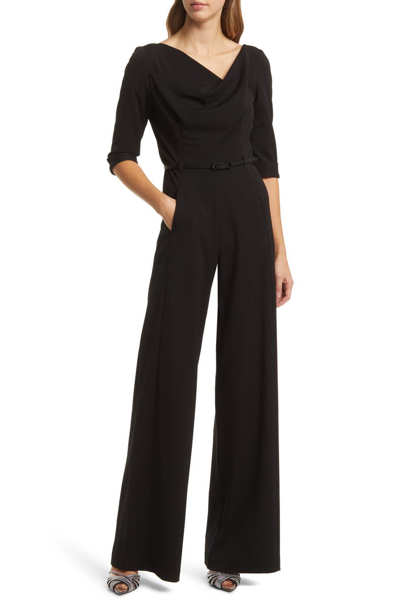 Black Halo Jackie Belted Wide Leg Jumpsuit, Main, color, 
