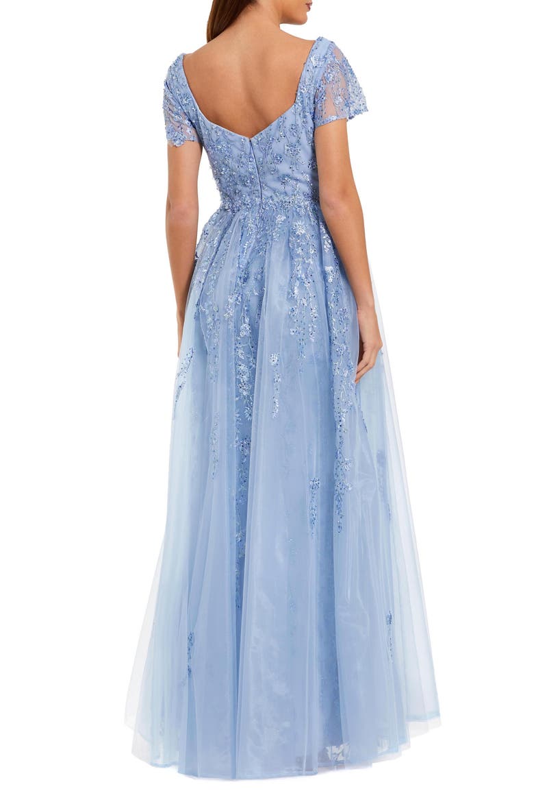 Beaded Embroidered Overskirt Cap Sleeve Gown, Alternate, color, Powder Blue