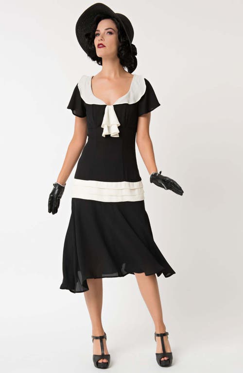 Unique Vintage 1920s Wilshire Flapper Day Dress In Black