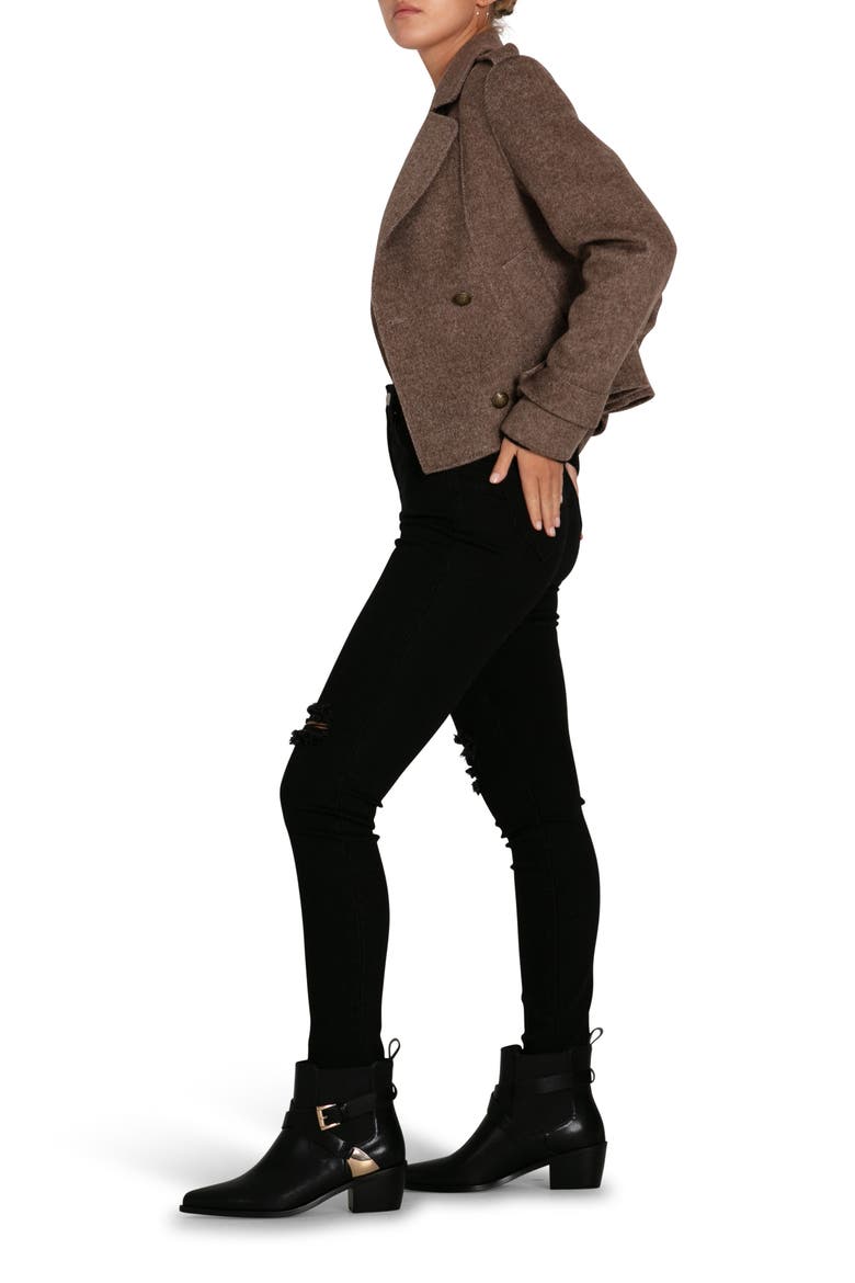 Better Off Military Wool Blend Crop Peacoat, Alternate, color, WALNUT