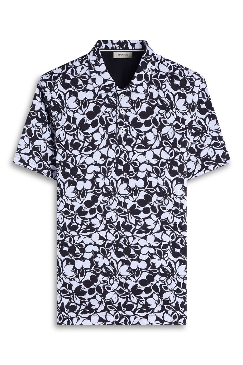 Hendrix Digital Monochromatic Floral Print Pima Cotton Polo, Alternate, color, BLACK