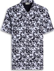 Bugatchi Hendrix Digital Monochromatic Floral Print Pima Cotton Polo