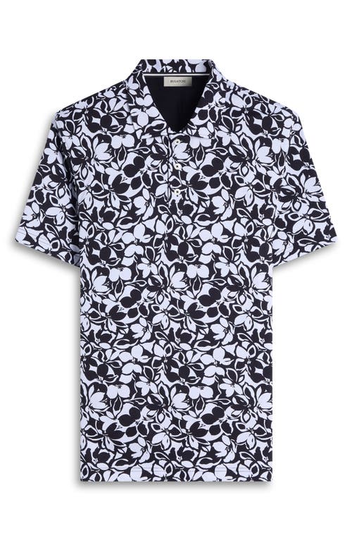 Bugatchi Hendrix Digital Monochromatic Floral Print Pima Cotton Polo In Black