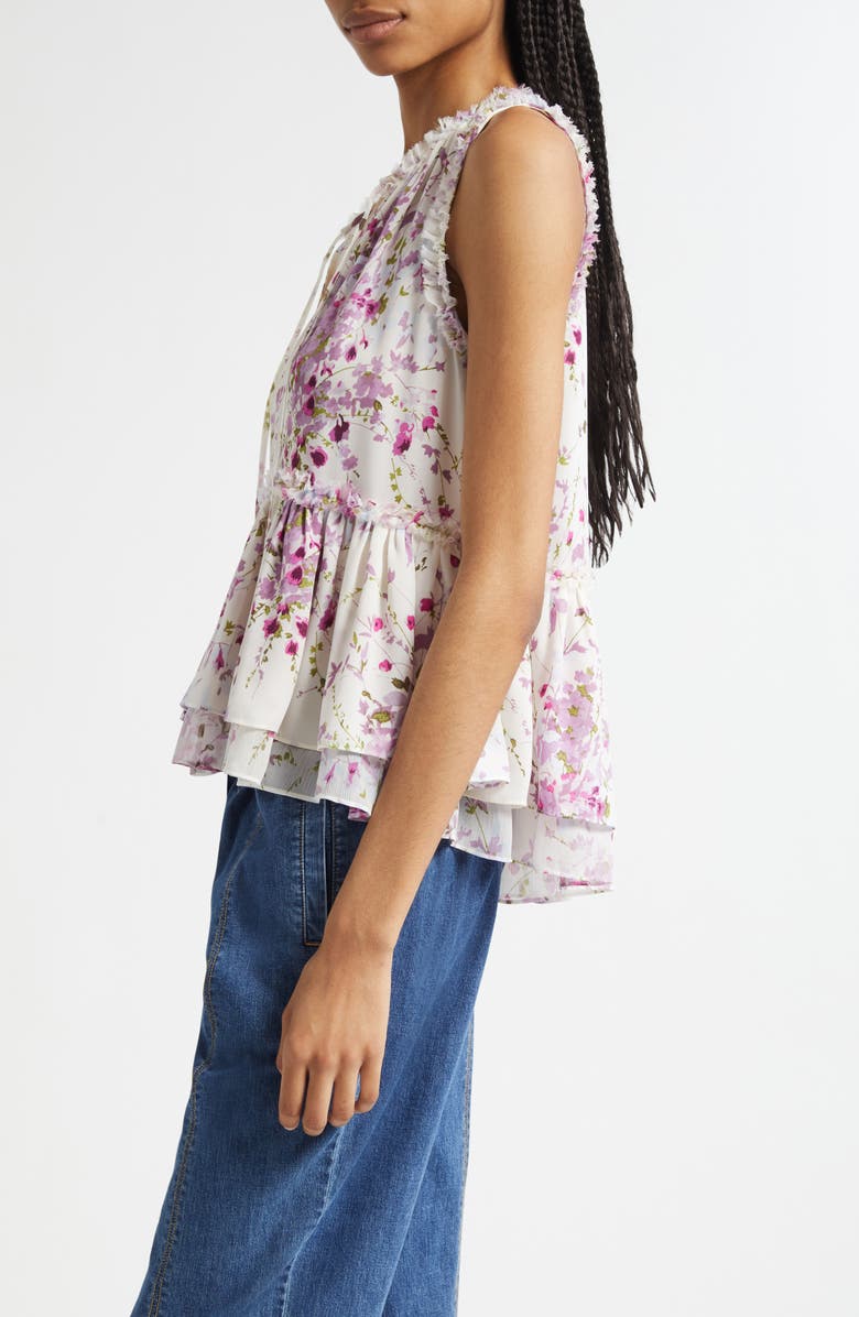 Cinq à Sept Midsummer Bloom Messina Sleeveless Peplum Top, Alternate, color, Ivory Multi