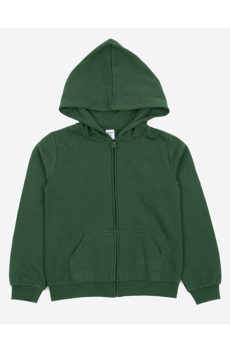 Leveret Kids Zip-Up Sweatshirt Hoodie, Cotton Blend, Solid Colors, Alternate, color, Uniform Green