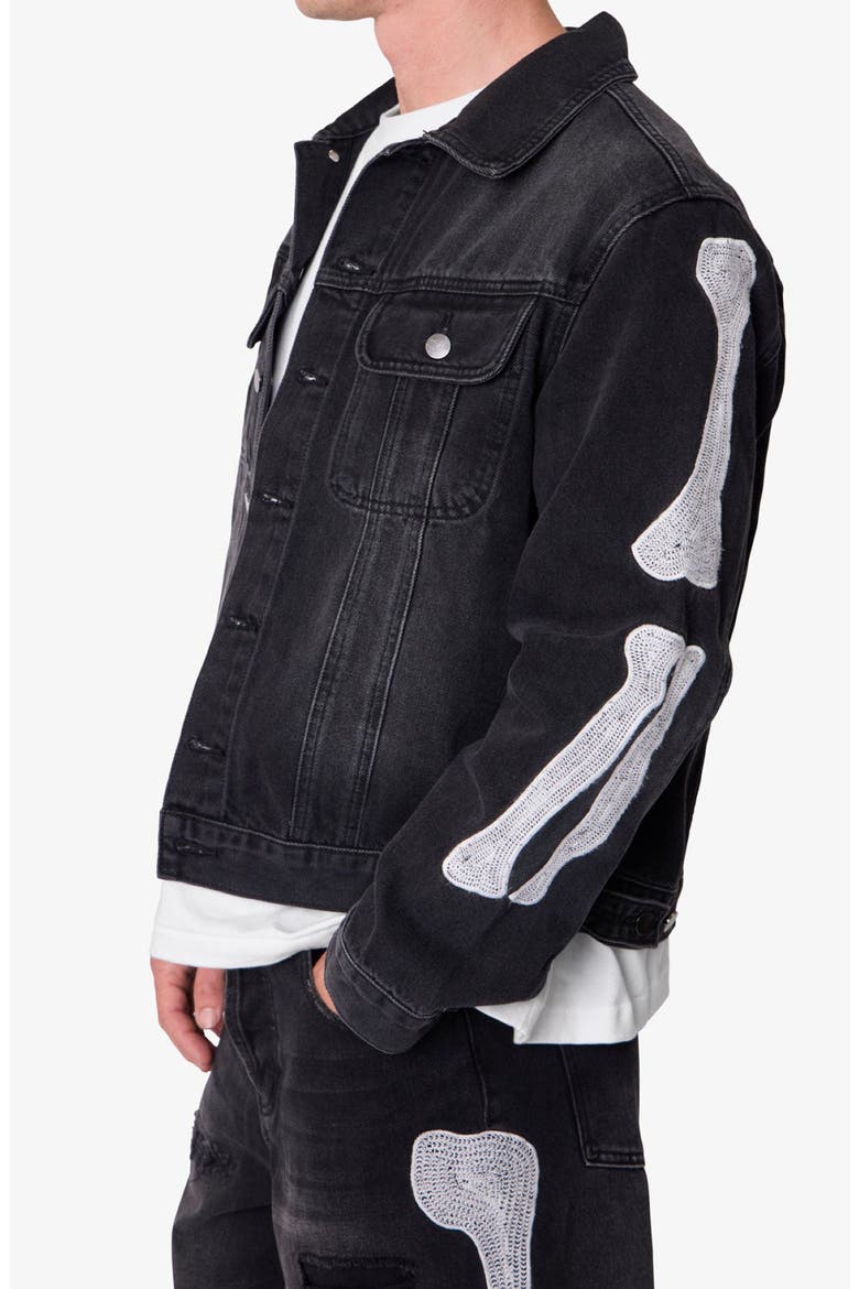 Skeleton Denim Trucker Jacket, Alternate, color, WASHED BLACK