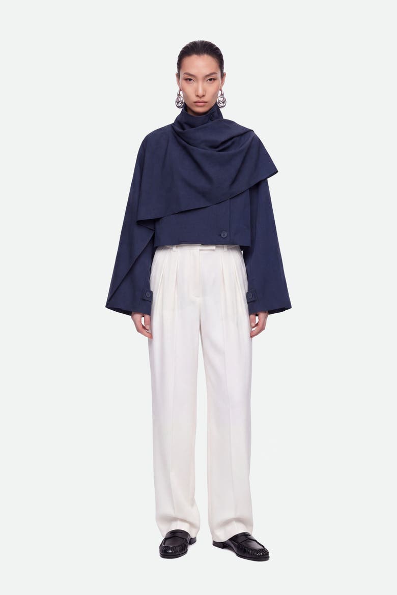 Shawl Detail Stand Collar Trench Coat, Alternate, color, Navy