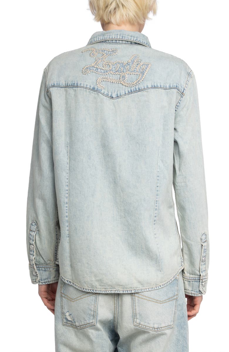 Zadig & Voltaire Saby Studded Denim Button-Up Shirt, Alternate, color, 