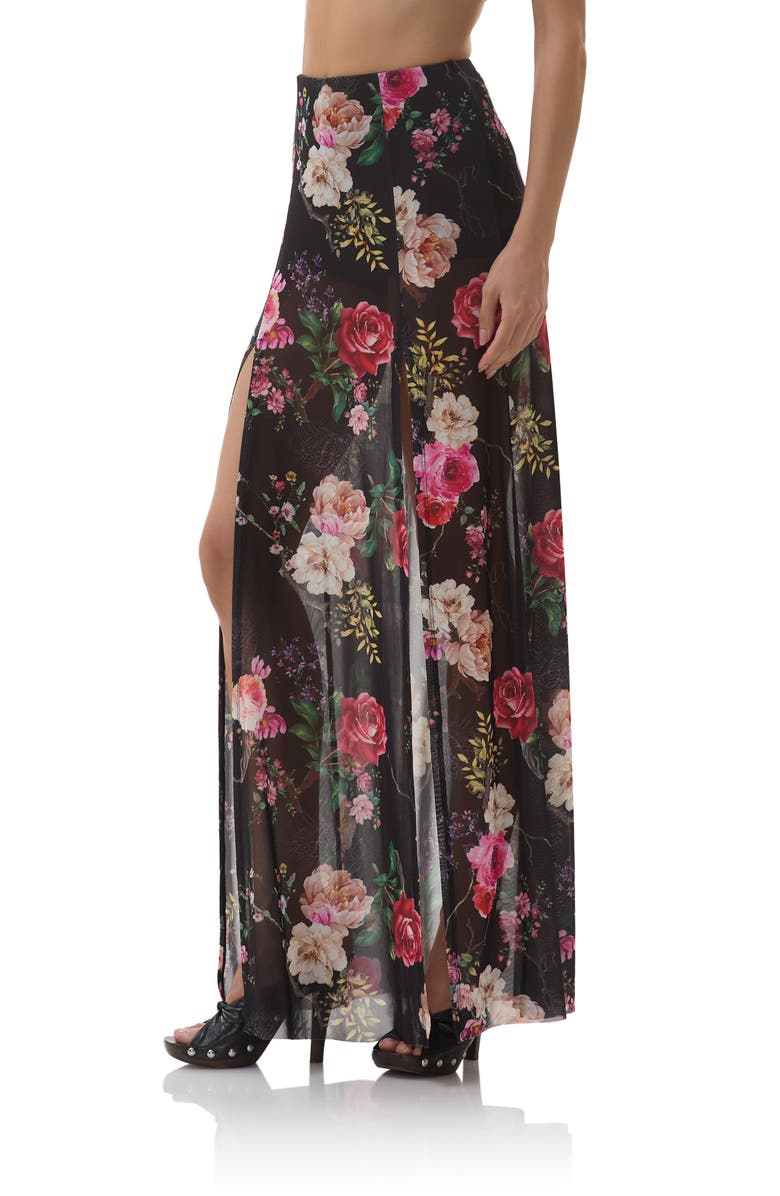 AFRM Batien Printed Mesh Maxi Skirt, Alternate, color, Noir Summer Rose