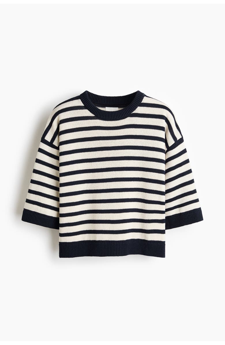 H&M Knitted T-shirt, Main, color, Navy Blue/Striped