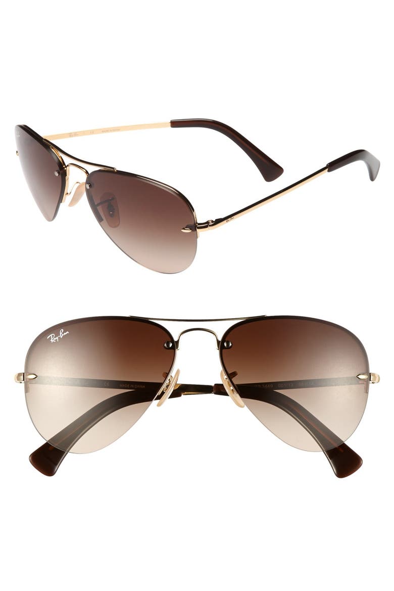 56mm Rimless Aviator Sunglasses, Main, color, GOLD