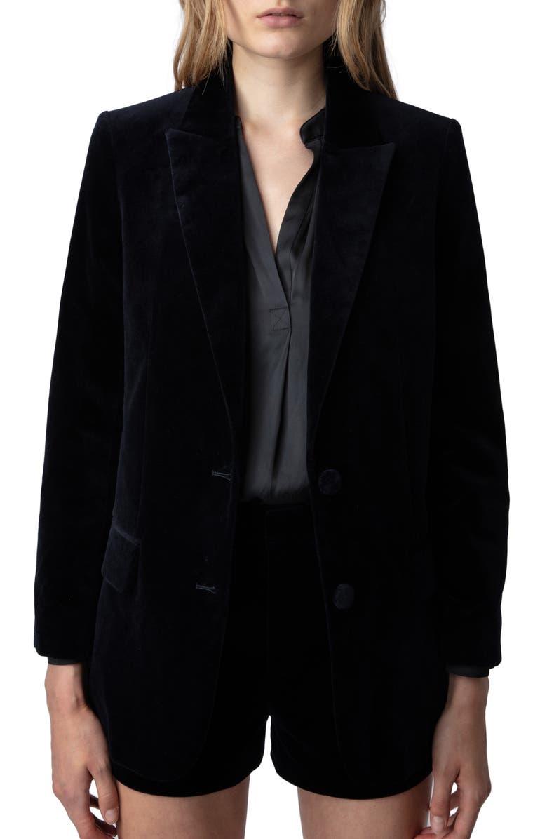Zadig & Voltaire Viva Cotton Velvet Blazer, Main, color, 