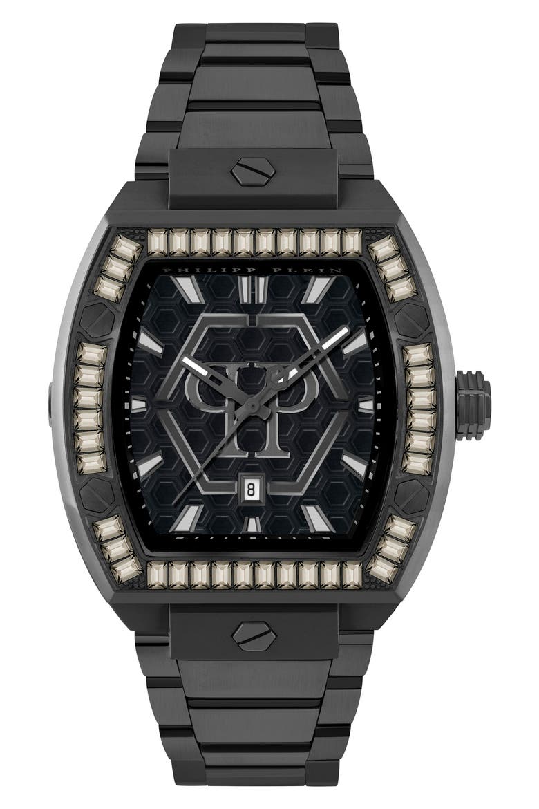 The Hexagon Phantom Crystal Bezel Bracelet Watch, 44mm x 56.2mm, Main, color, IP BLACK