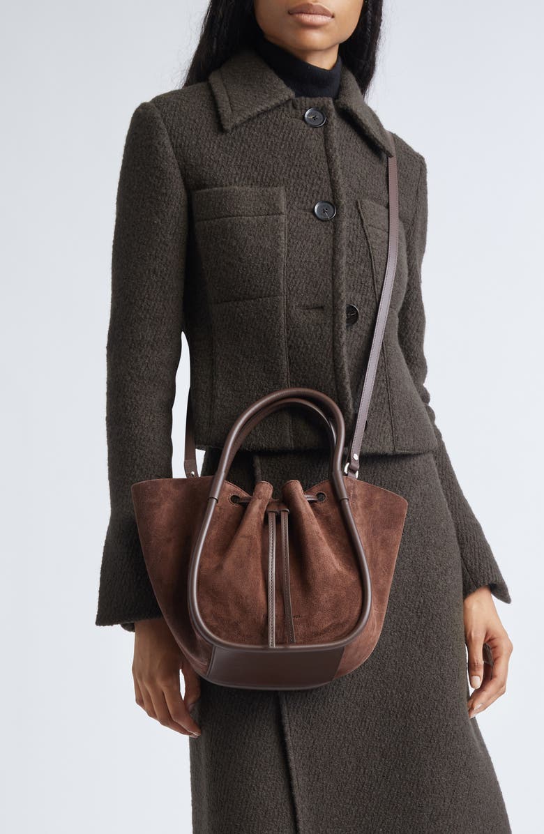 Proenza Schouler Small Ruched Suede Tote, Alternate, color, Chocolate