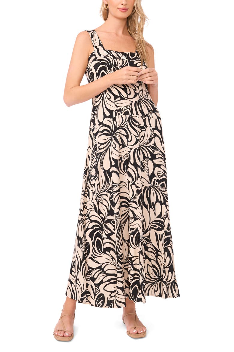 Print Sleeveless Maxi Dress, Main, color, RICH BLACK MULTI