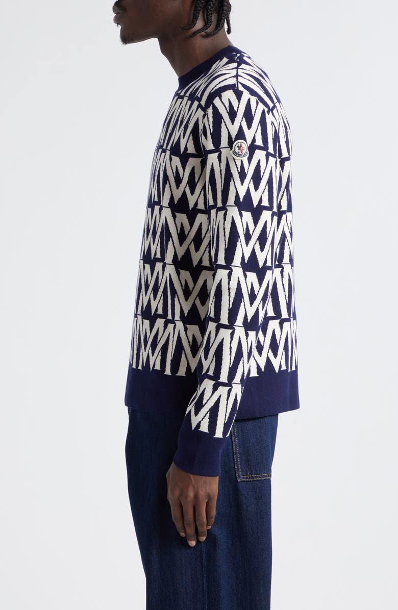 Moncler Logo Jacquard Crewneck Sweater, Alternate, color, 