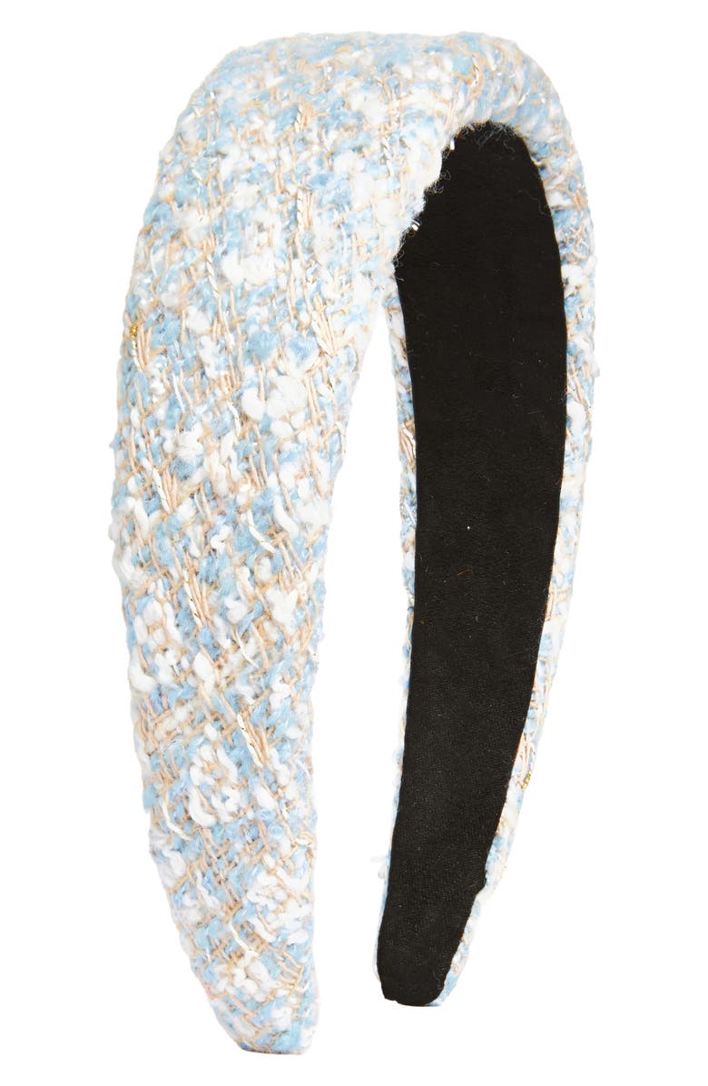 Tasha Padded Metallic Tweed Headband, Main, color, Baby Blue