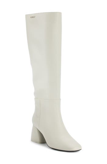 Dkny Cana Knee High Block Heel Boot In White