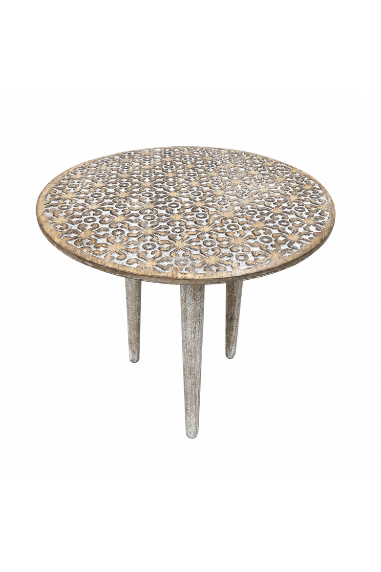 Handmade Mango Wood Round Accent Table, Knockdown, Main, color, Gray