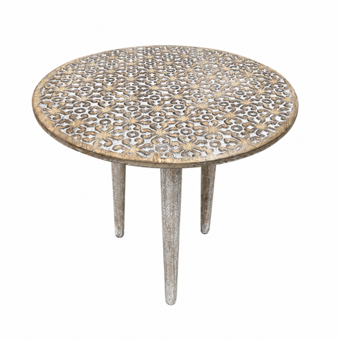 Handmade Mango Wood Round Accent Table, Knockdown