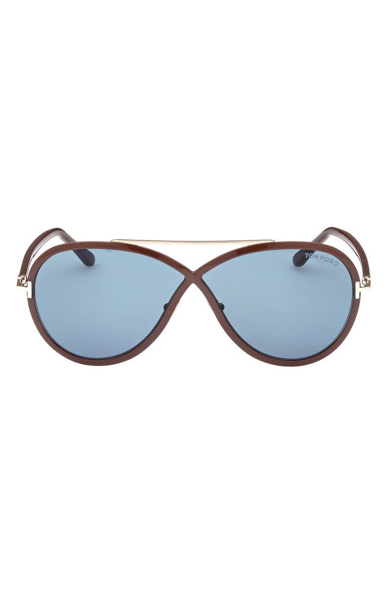 TOM FORD Rickie 65mm Oversize Round Sunglasses, Main, color, Dbrno/Blu