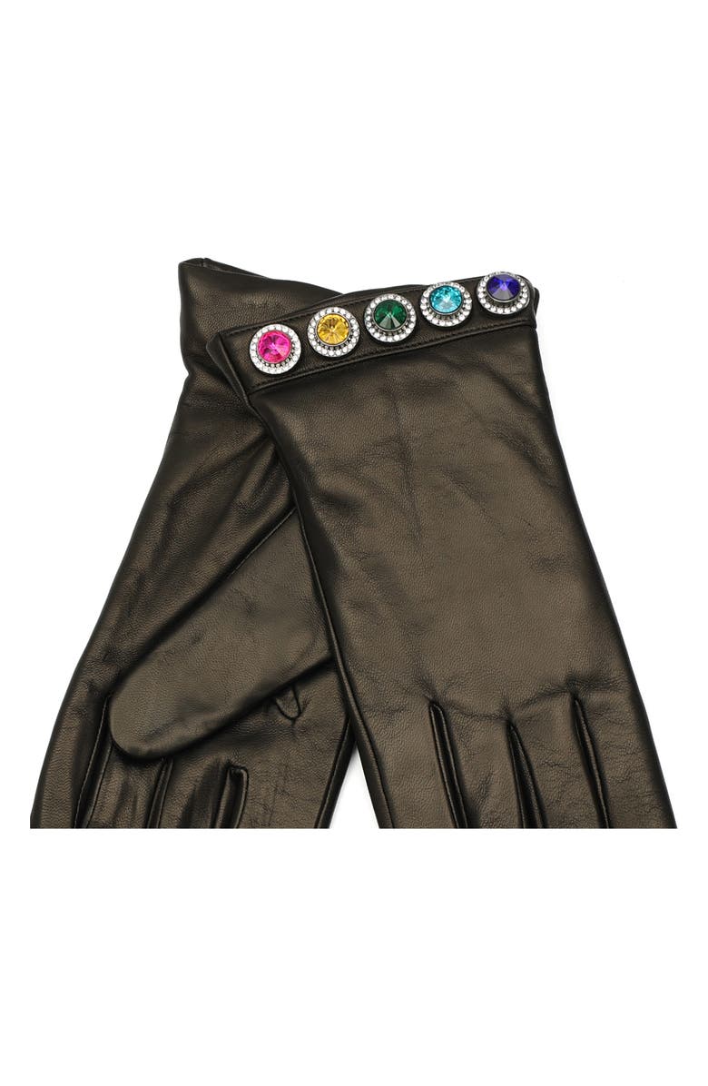 Kurt Geiger London Rainbow Crystal Leather Gloves, Alternate, color, Black
