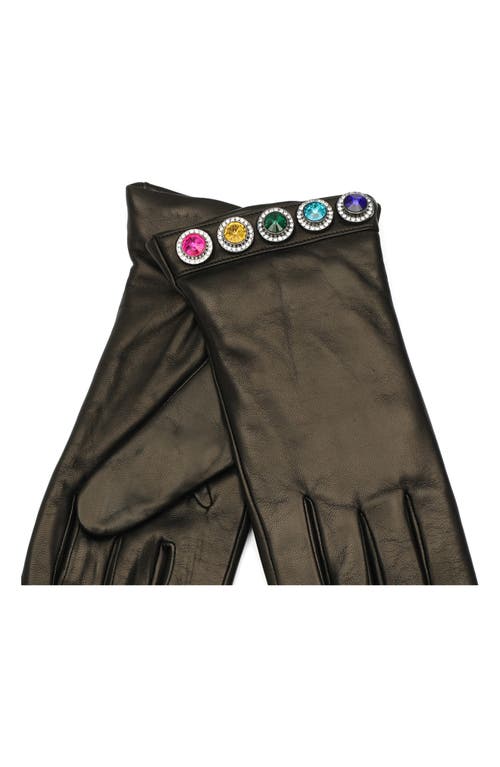 Kurt Geiger London Rainbow Crystal Leather Gloves In Black