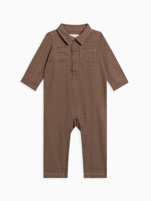 Kendi Bohdi Flannel Collared Romper In Brown