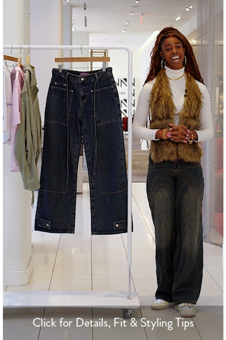 Funky Stitch Belted Low Rise Wide Leg Jeans video