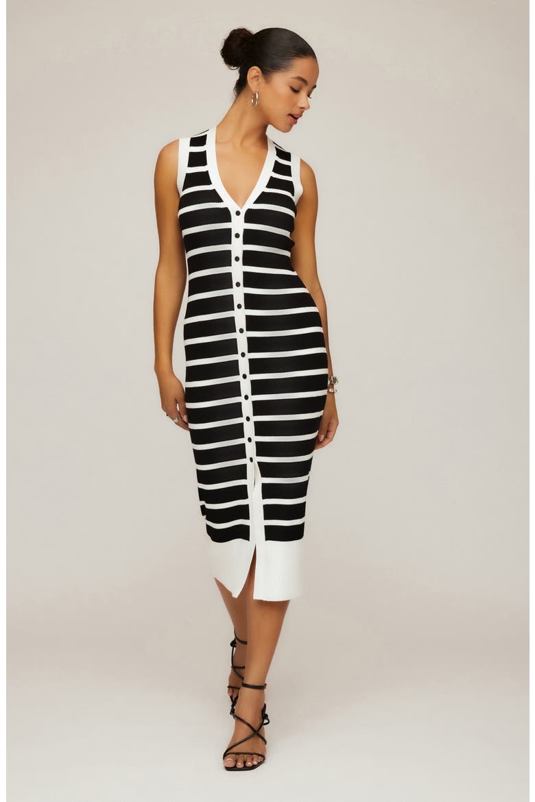 Jenna Stripe Sleeveless Sweater Dress, Alternate, color, BLACK WHITE STRIPE