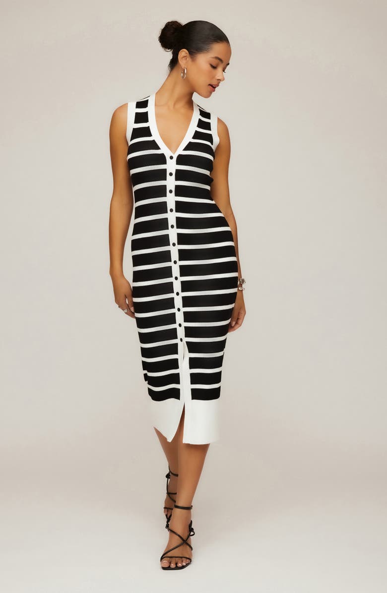 FIFTEEN TWENTY Jenna Stripe Sleeveless Sweater Dress, Alternate, color, Black White Stripe