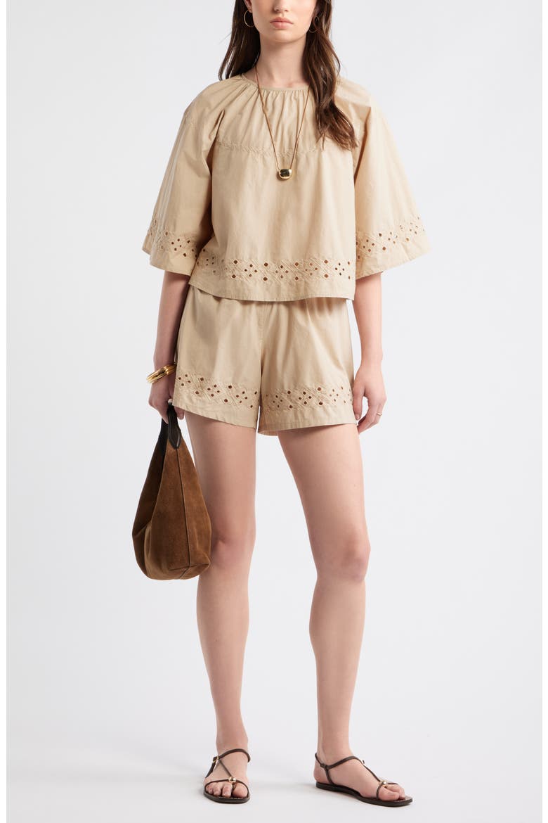 Embroidered Poplin Shorts, Alternate, color, BEIGE HUMUS