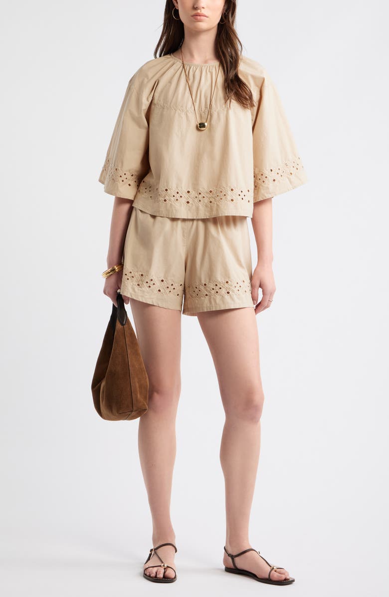 Treasure & Bond Embroidered Poplin Shorts, Alternate, color, Beige Humus