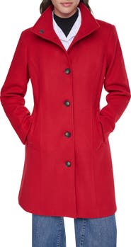 DKNY Stand Collar Faux Wool Coat