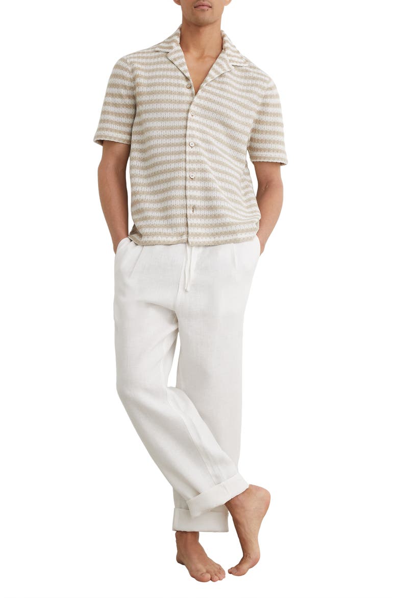 Island Striped Knit Button-Up Shirt, Alternate, color, WHITE/ OATMEAL
